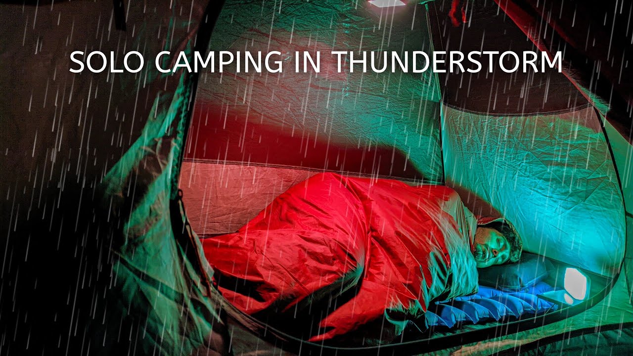 SOLO CAMPING HEAVY RAIN - HIKING IN LONG HEAVY RAIN AND THUNDER STORM - ASMR