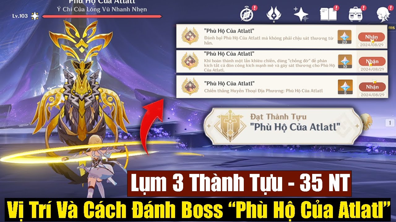 Cách Đánh Boss Huyền Thoại Natlan #1 : Phù Hộ Của Atlalt - 3 Thành Tựu Nguyên Thạch