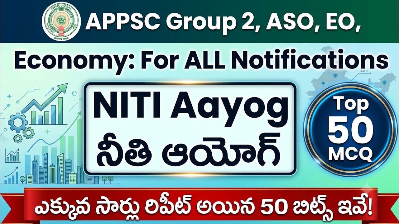 APPSC General Studies Economy Classes: NITI Aayog Top 50 Imp MCQs in Telugu| TSPSC | SSC|RRB|