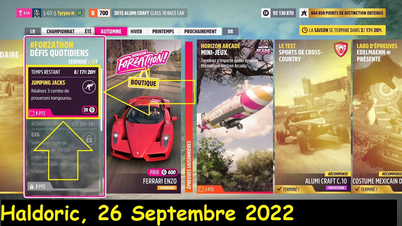 Forza Horizon 5 (FH5) : D&eacute;fi Quotidien JUMPING JACKS, R&eacute;alisez 3 combo de prouesses kangourou.