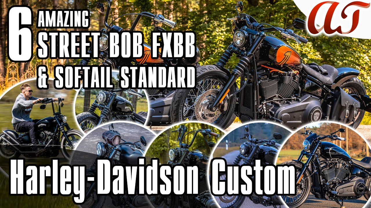 6 AMAZING Harley-Davidson STREET BOB FXBB & SOFTAIL STANDARD Custom [4K] * A&T Design
