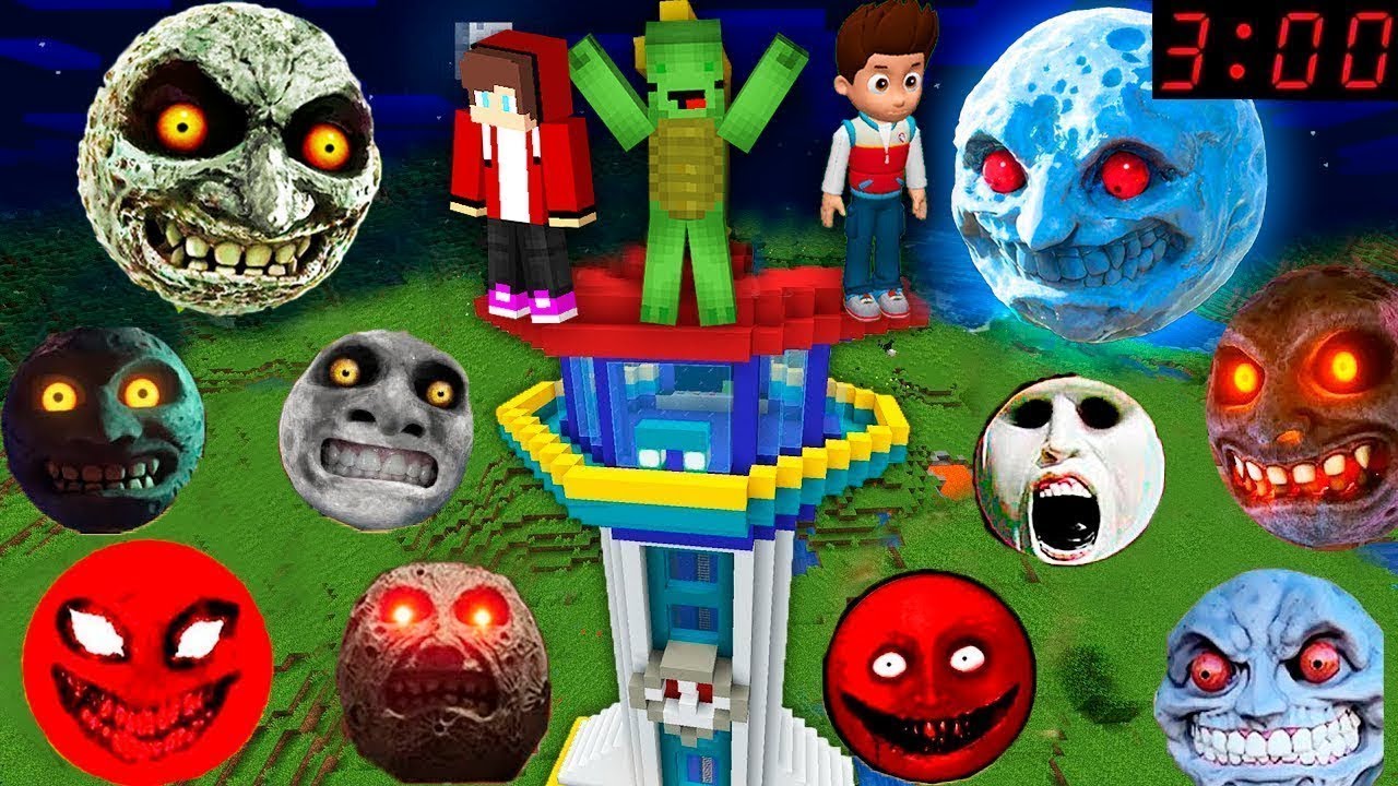 Страшные лунные МОНСТРЫ против Щенячьего патруля: дом безопасности в Minecraft. Мейзен, Джей-Джей...