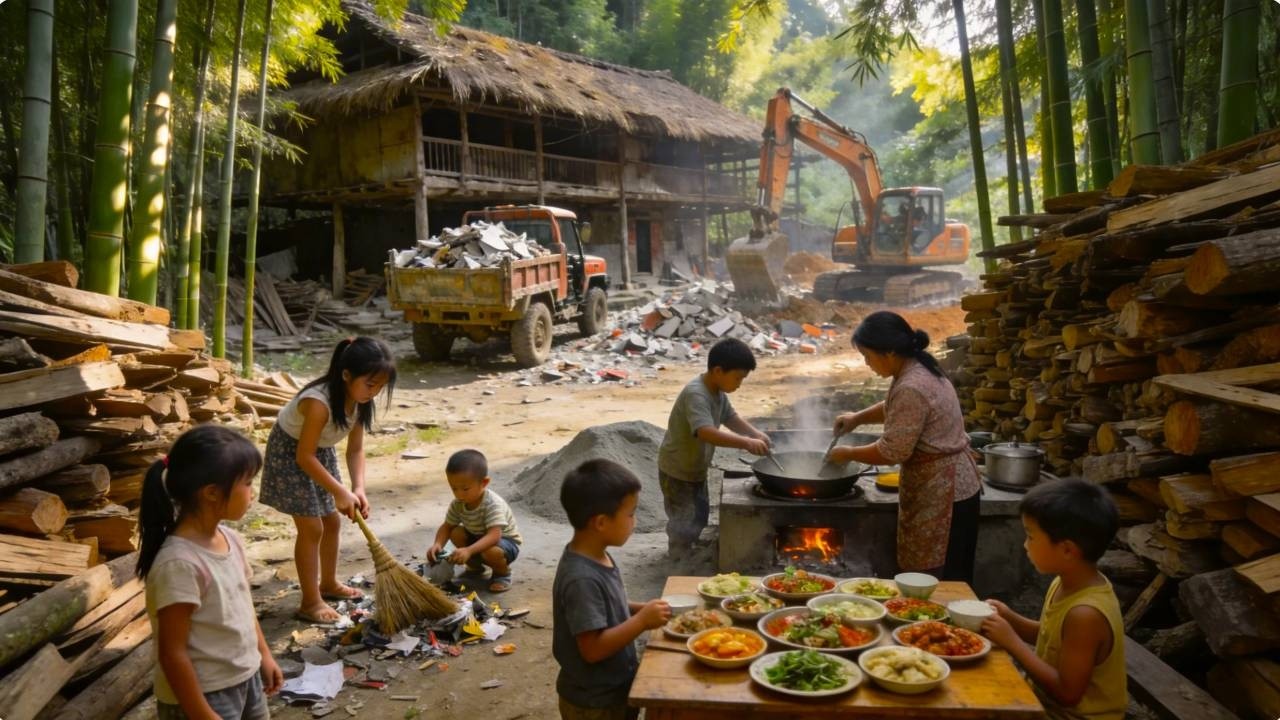 【一家七口隐居深山】妈妈2000块租的砖房改造卫生间，建了一半结果又拆了看看是什么情况？#农村生活#vlog#山居生活