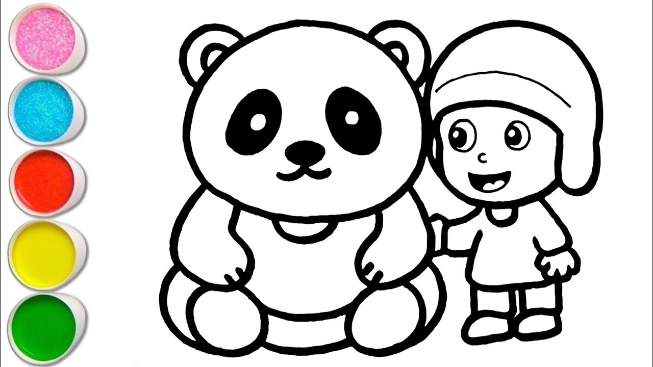 Cute Panda Playing with Pocoyo Drawing, Painting and Coloring For Kids and Toddlers Step by Step