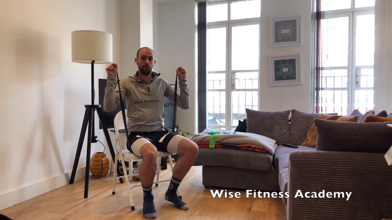 banded shoulder press -  seated resistance band exercises elderly