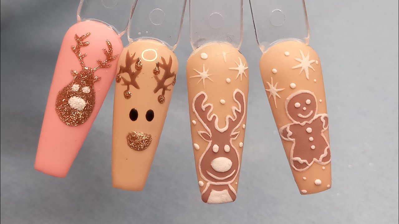 Uñas navideñas a mano alzada #reno#galletadejengibre