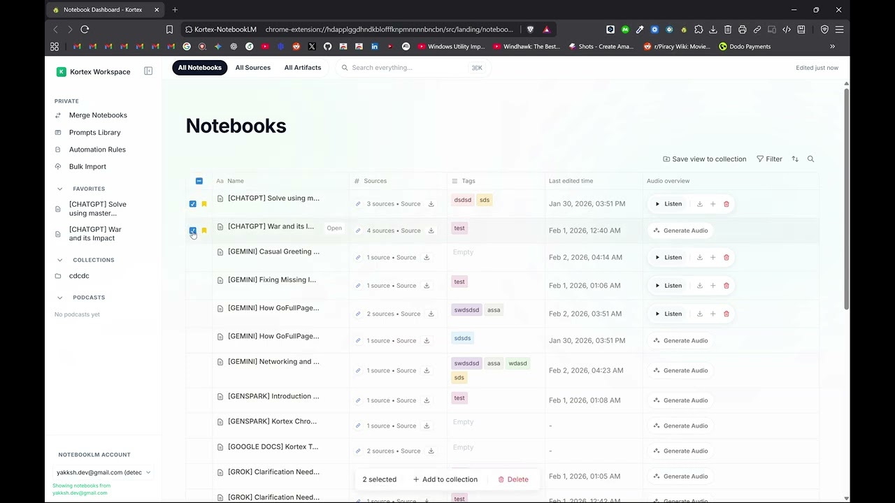 Kortex - how to manage your notebooks of NotebookLM at one place