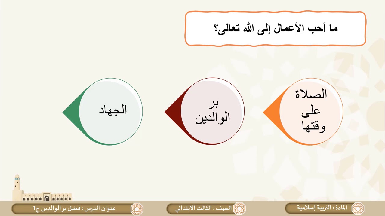 الصف الثالث   التربية الإسلامية   فضل بر الوالدين ج1