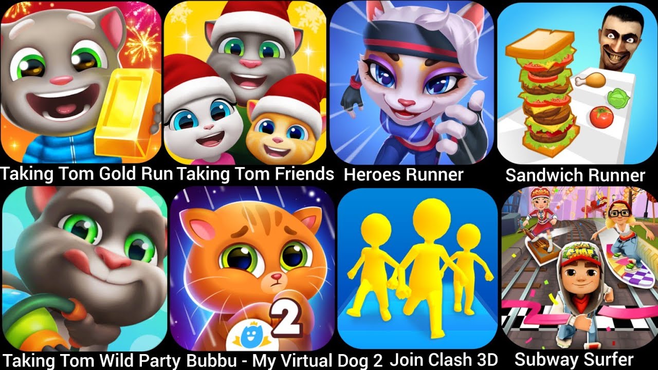 Talking Tom Gold Run,Sandwich Runner,My Talking Tom Friends,Taking Tom Wild Party,Bubbu-My Virtu...