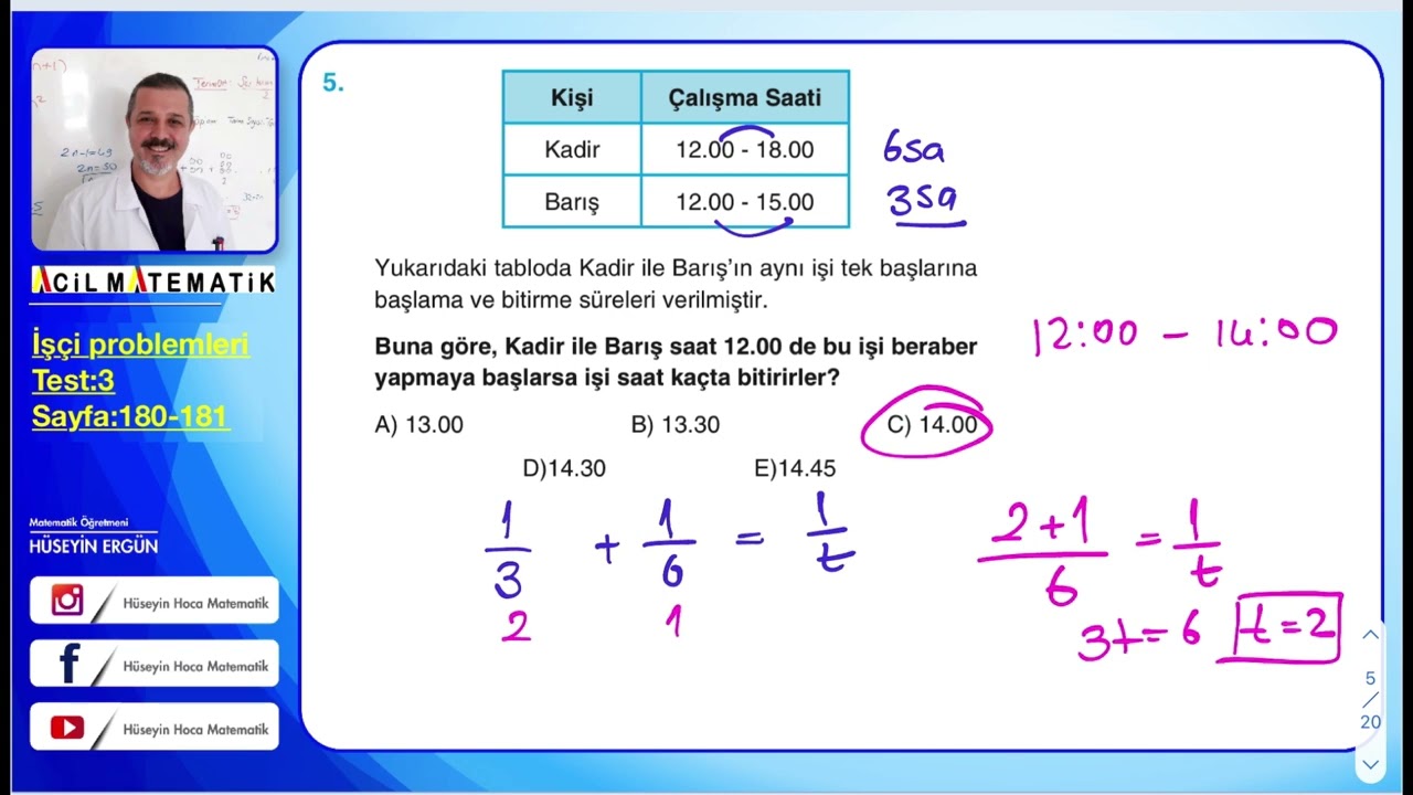ACİL YAYINLARI MATEMATİĞİN İLACI TYT SORU BANKASI İşçi problemleri sayfa 180-181
