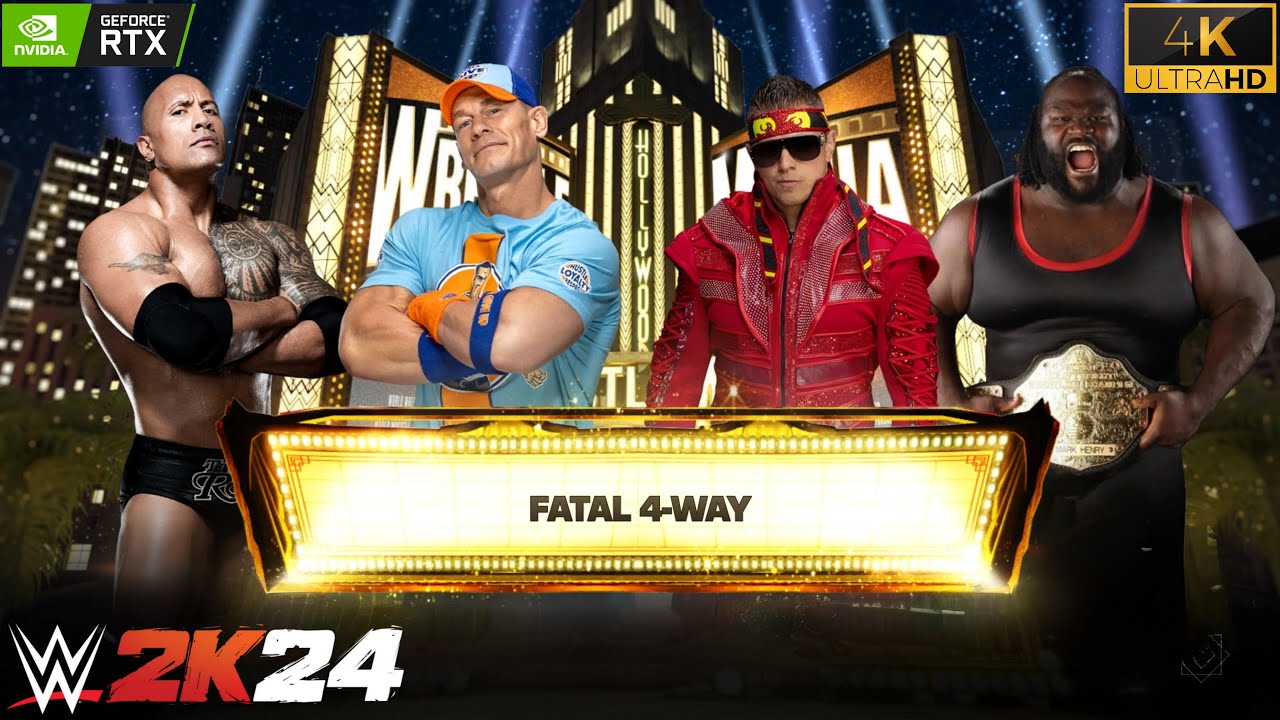 The Rock vs John Cena vs The Miz vs Mark Henry MATCH 4K