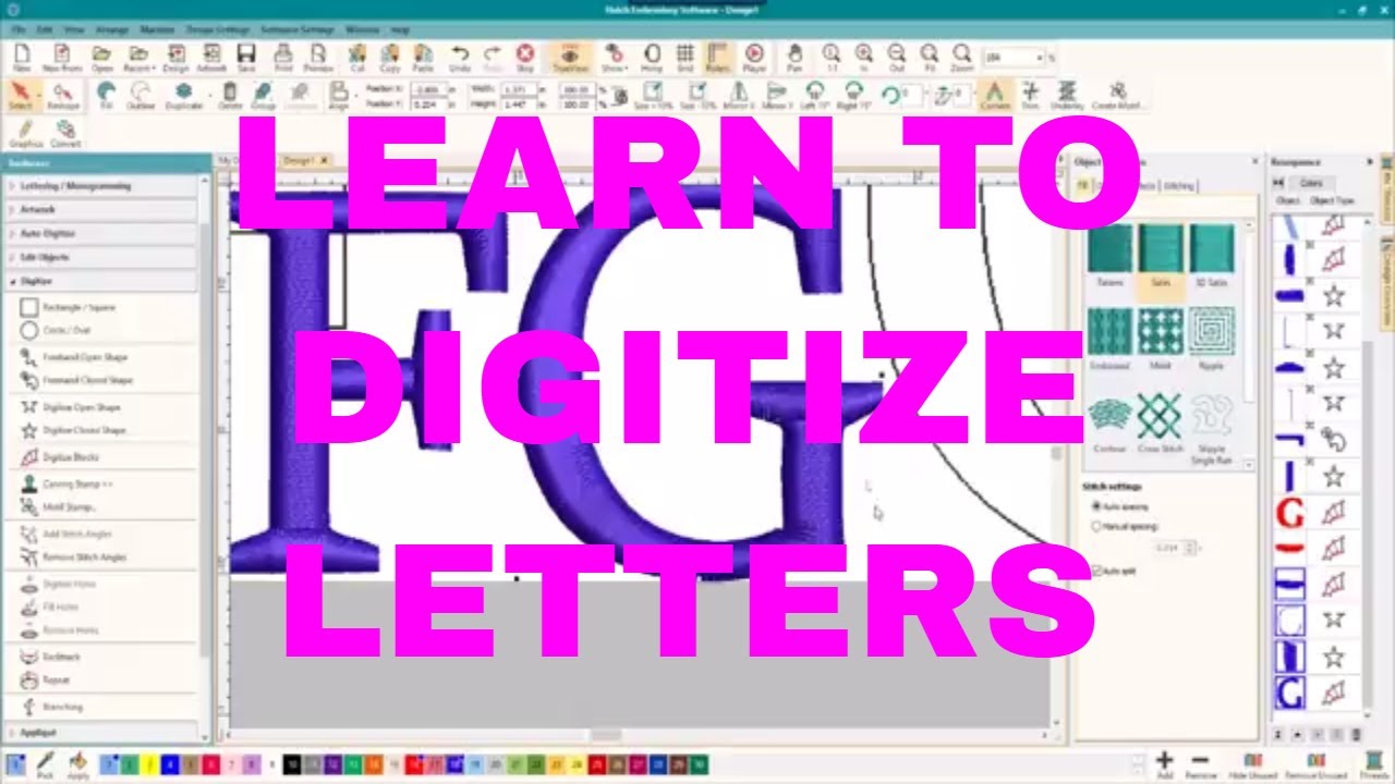 HATCH EMBROIDERY FREE TUTORIAL: Learn to digitize fonts and letters!!