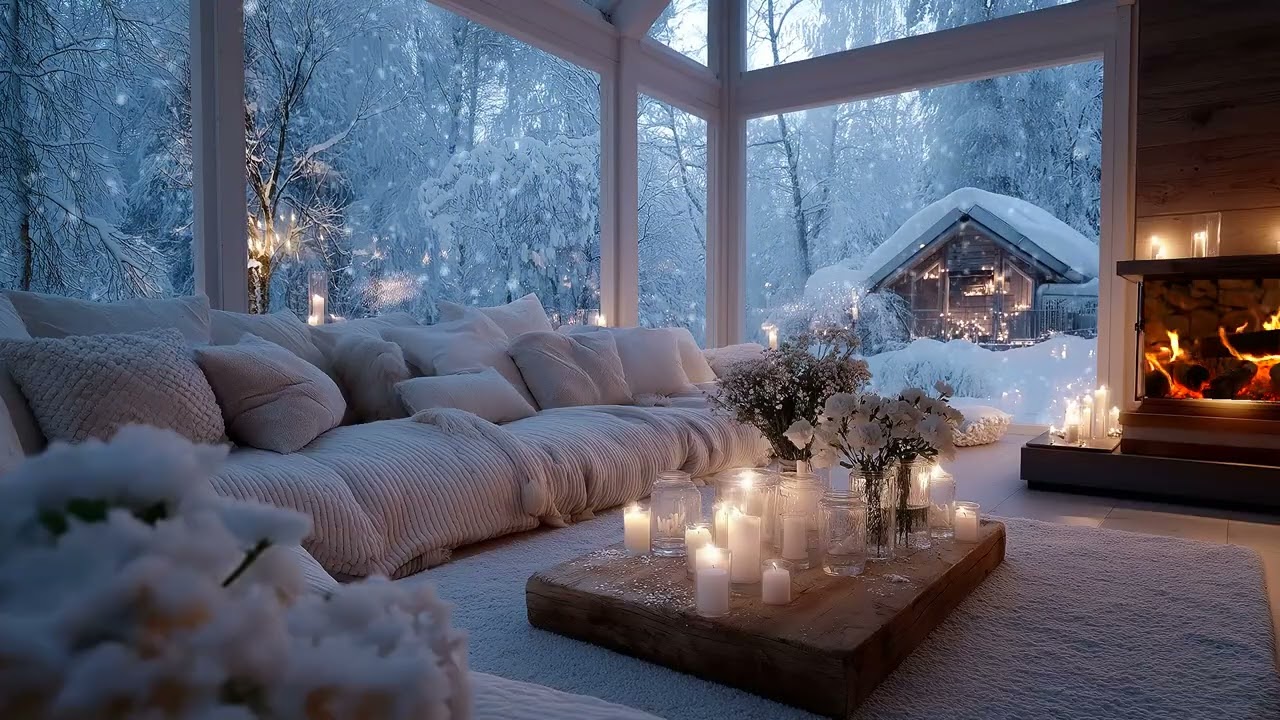 🌸🕯️ A Cozy Winter Lounge | Soft Piano Flowers & Candlelight – 5 Hours for Study Relax Healing Calm