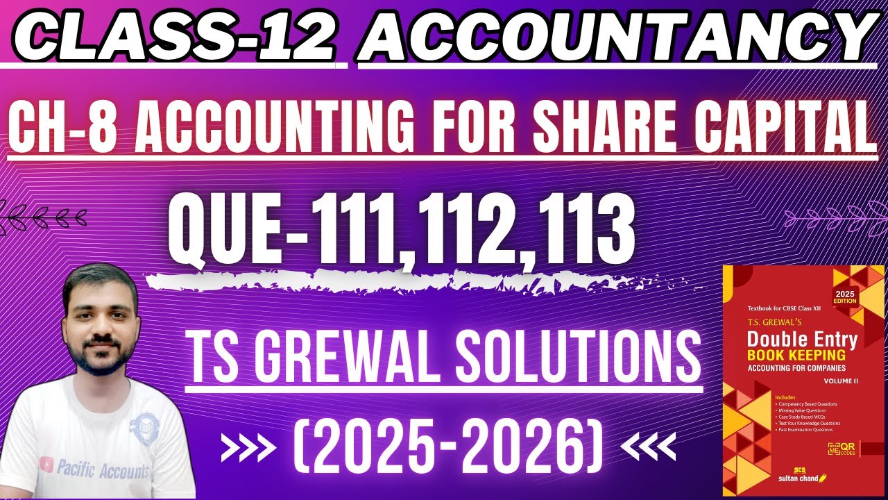 CH 8 ACCOUNTING FOR SHARE CAPITAL CLASS 12 | ACCOUNTS | TS GREWAL | Q-111,112,113 | ISSUE OF SHARES