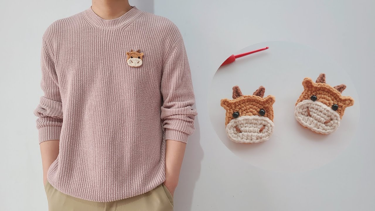 可爱的小牛胸针，做包包贴片也超好看，很简单一会儿就做好了 | Crochet cattle