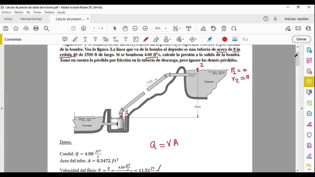 Cálculo de presión de salida de la bomba (Pump outlet pressure calculation)