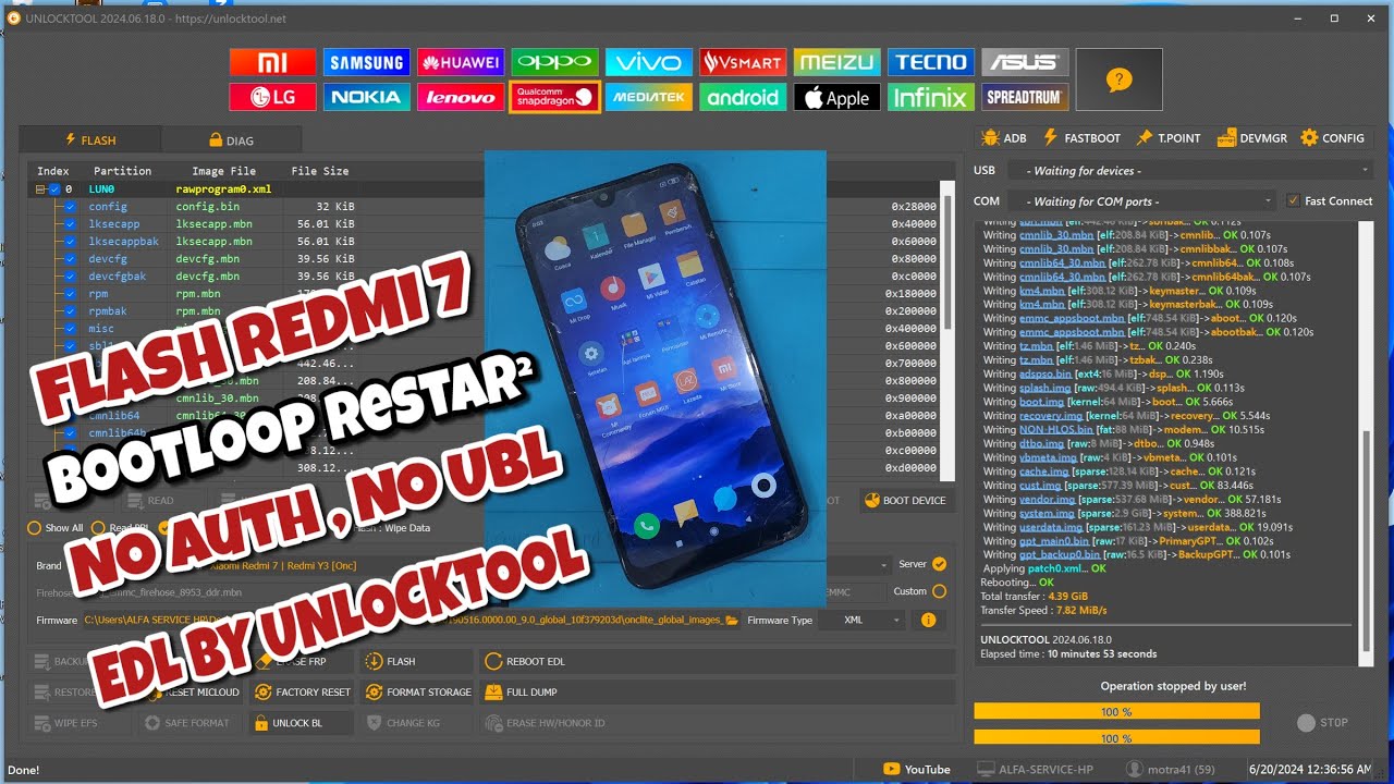 Redmi 7 Flash Ulang Bootloop , Restar , No UBL , No Auth Free By UnlockTool