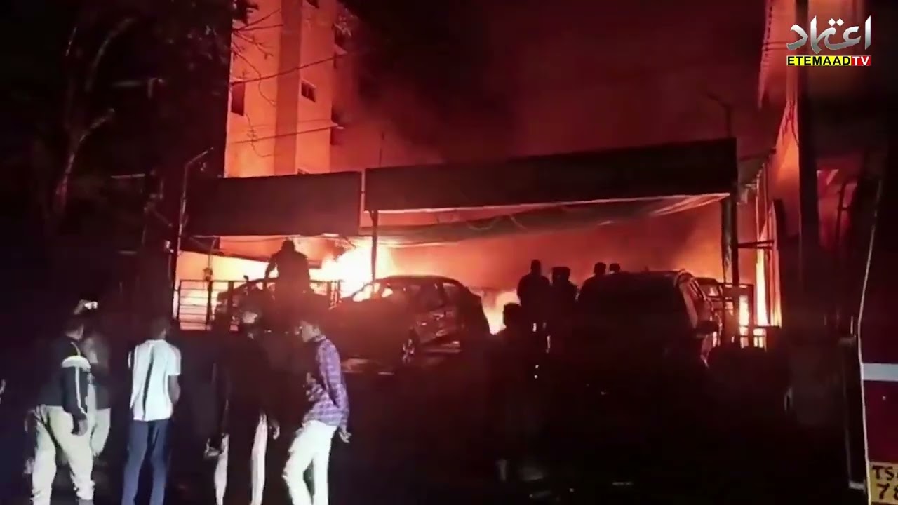Several cars gutted when fire broke out at Nani cars, a car seller, in Jubilee Hills