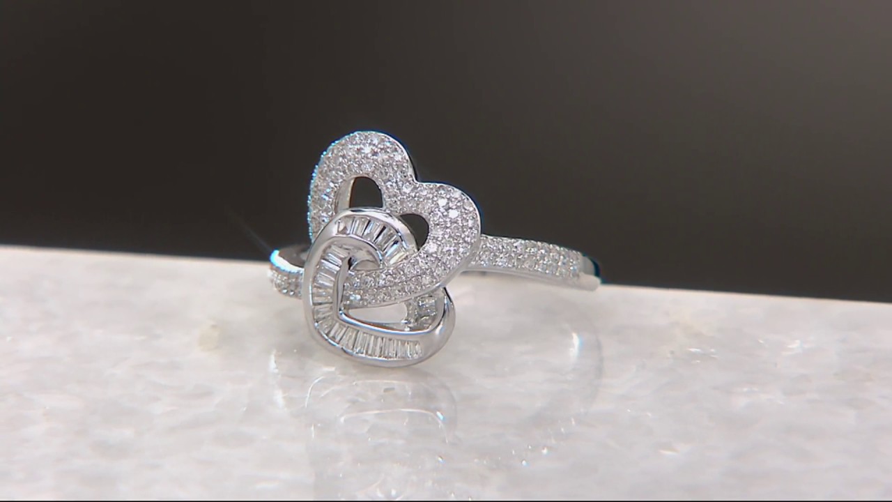 Pave' Diamond Interlocking Heart Ring Sterling by Affinity on QVC