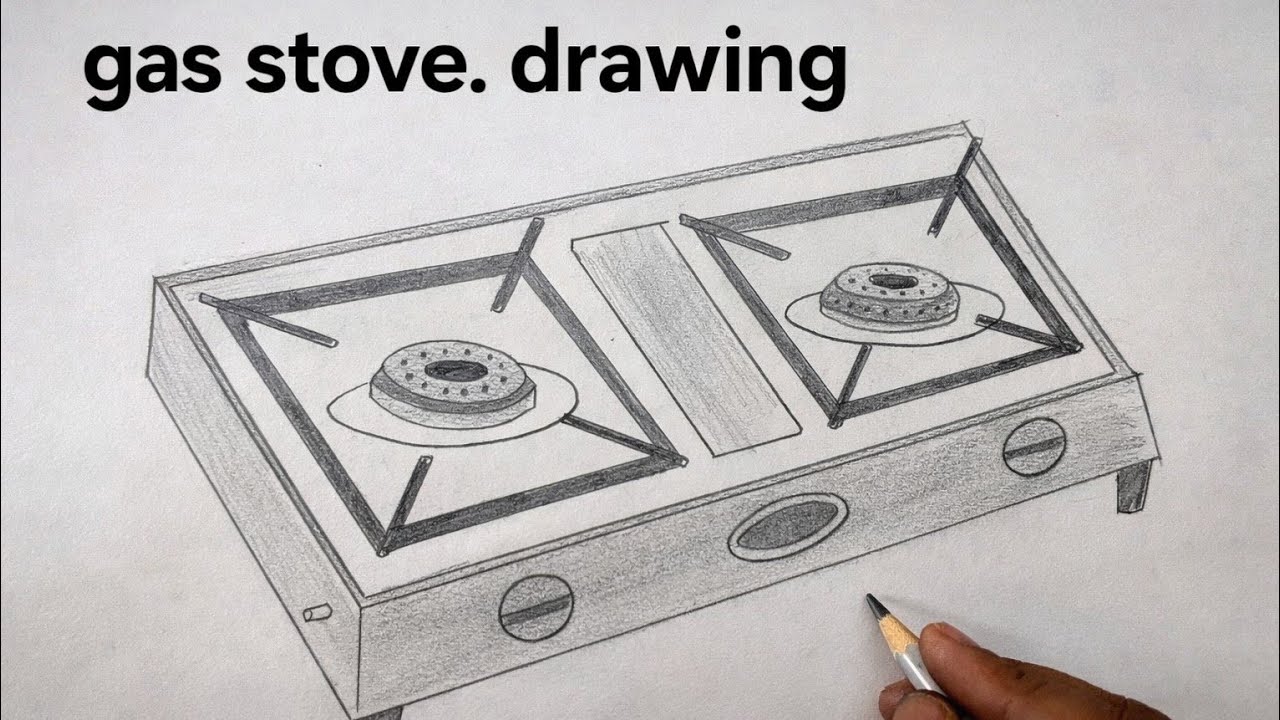 How to Draw a Gas Stove Step by Step | Easy Kitchen Drawing Tutorial