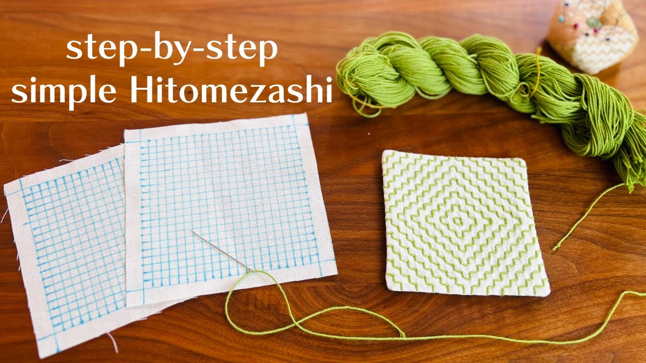 Step-by-step simple Sashiko Hitomezashi for beginners - from drawing a grid to stitching