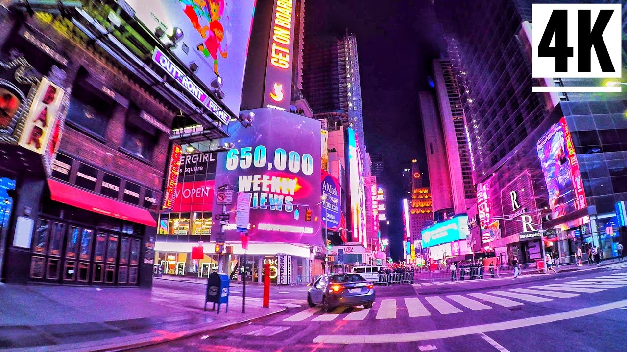 ⁴ᴷ⁶⁰ Times Square at Night via 9th Avenue NY-Midtown Manhattan New York City at Night (June 9, 2020)