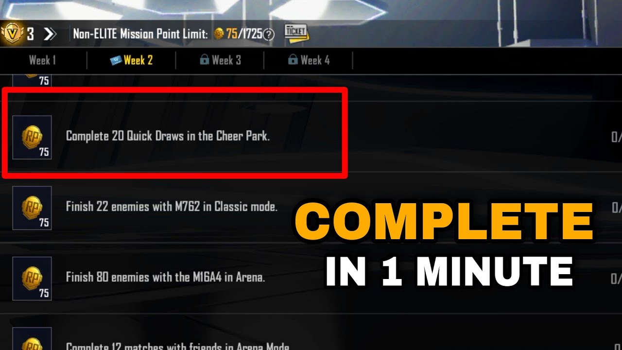 Complete 20 Quick Draw in The Cheer Park | RP Mission Complete Pubg / Bgmi 2022