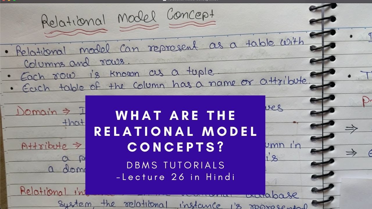 DBMS Relational Model concept in Hindi with example - Lecture 26
