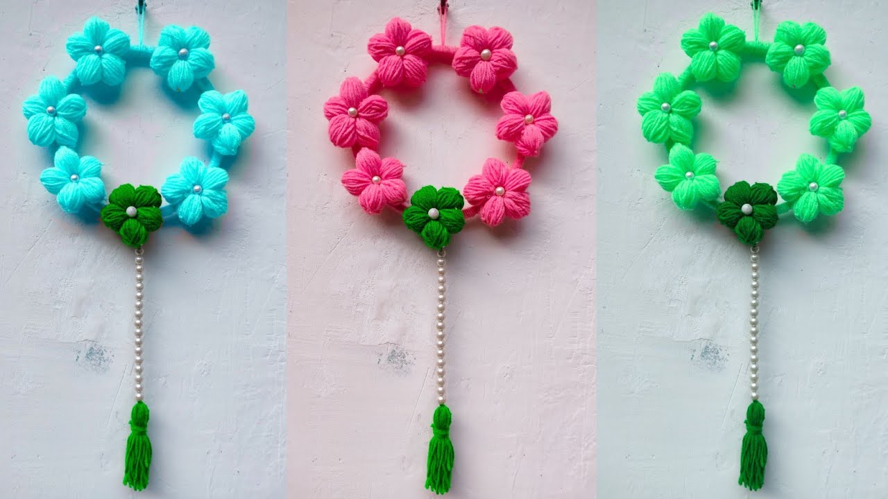 bangles craft wall hanging / woolen flower making / wool design / woolen toran / wool crafts easy