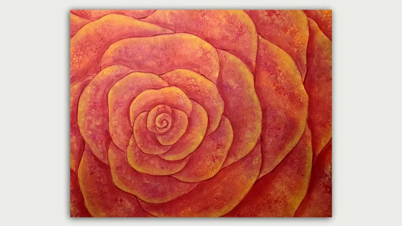 Autumn Rose Acrylic Painting on a Sponge Painted Background 
