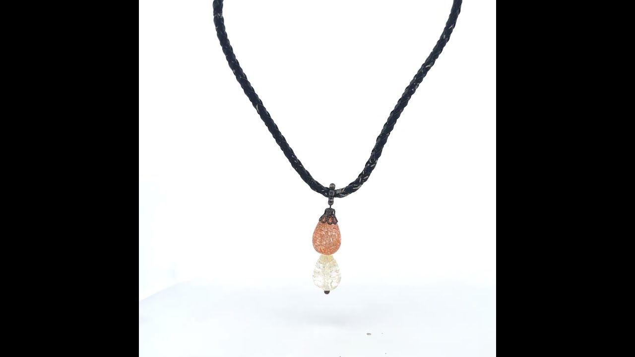 Exquisite Black Braided Leather Cord with Multi Coloured Drop Stone Necklace