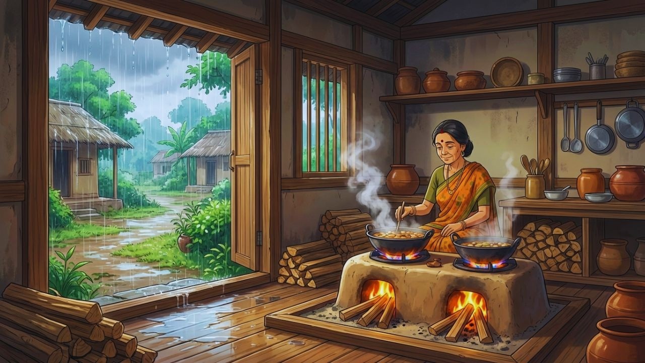Peaceful Village Life || Ghibli Style Rainy Day Cooking