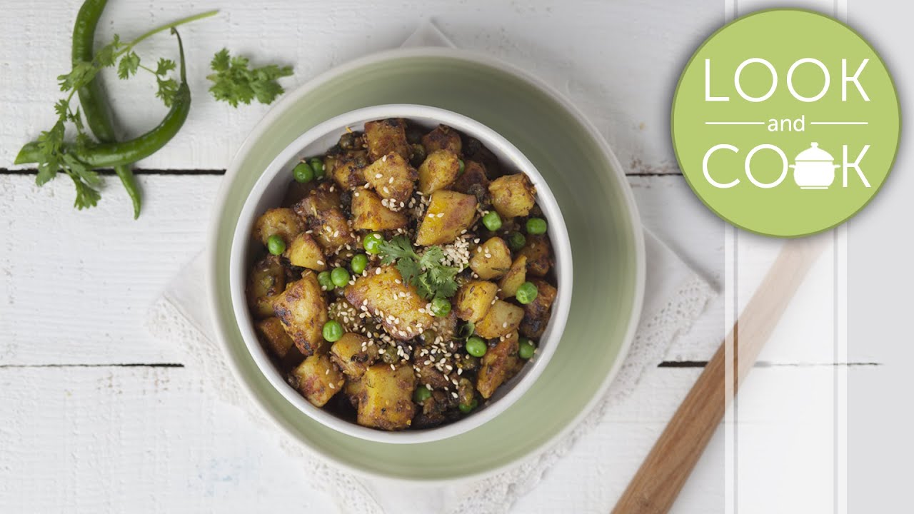Peas & Potato with Sesame Seeds Recipe - Look and Cook step by step recipes | How to cook