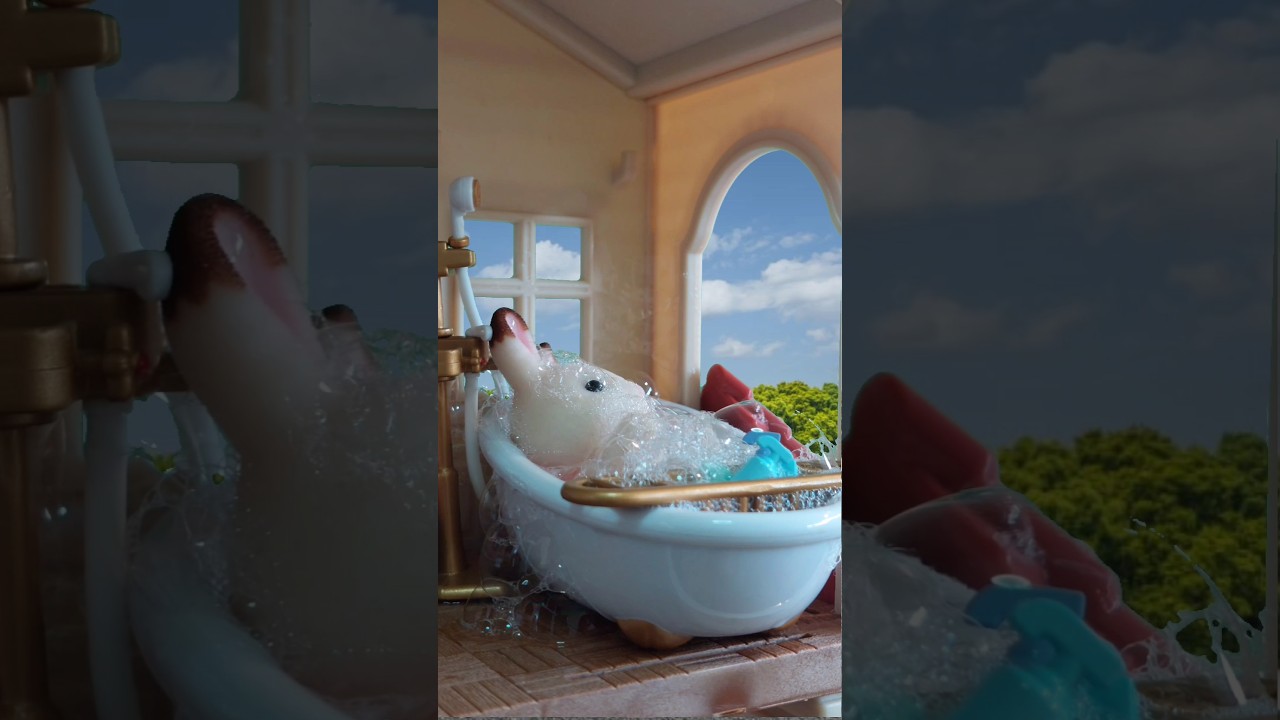 Sylvanian Families Bubble Bath#animation #cute #sylvanianfamilies #stopmotion #shorts