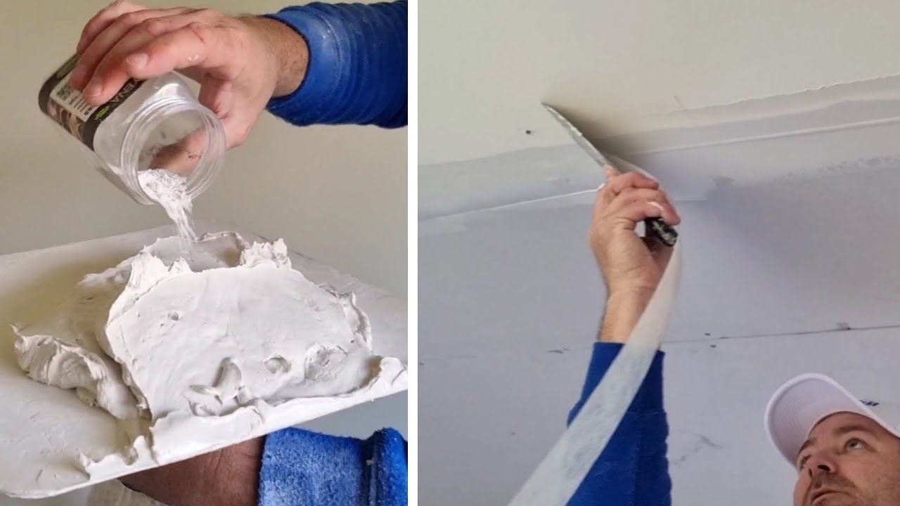 Drywall Ceiling Repair Prefill & Taping FibaFuse with a Plaster Accelerator