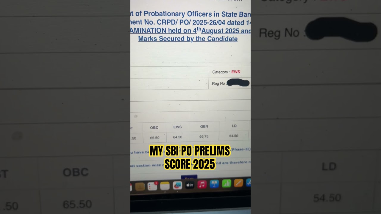 MY SBI PO PRELIMS SCORE 2025 