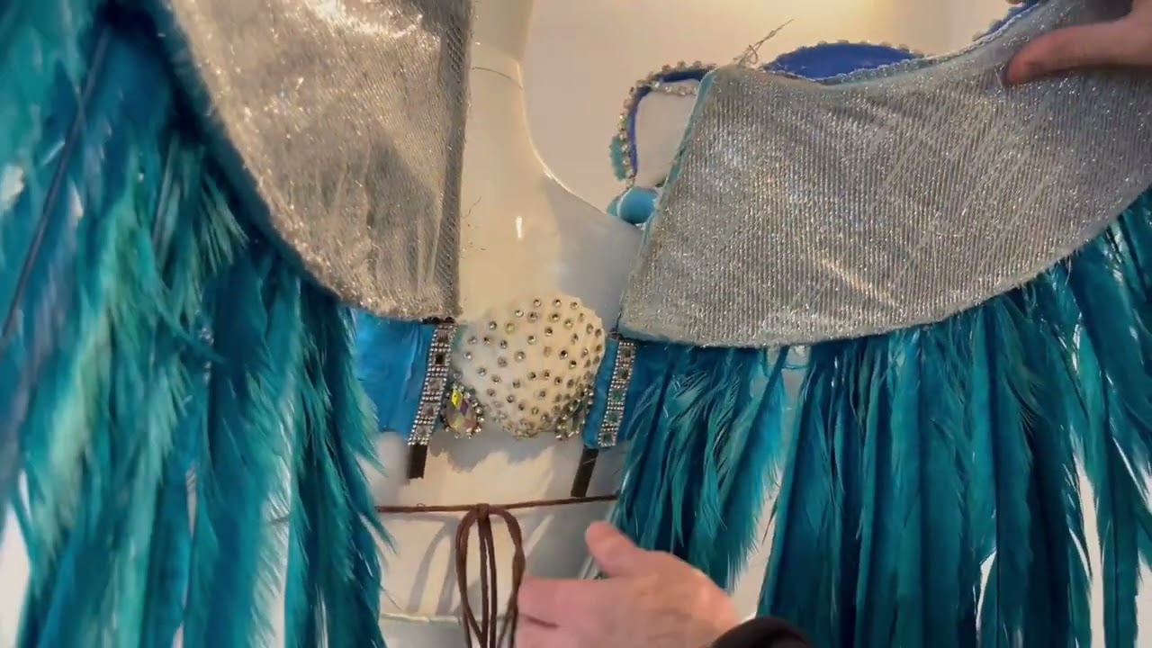 How to put on headdress, wings and samba shoes