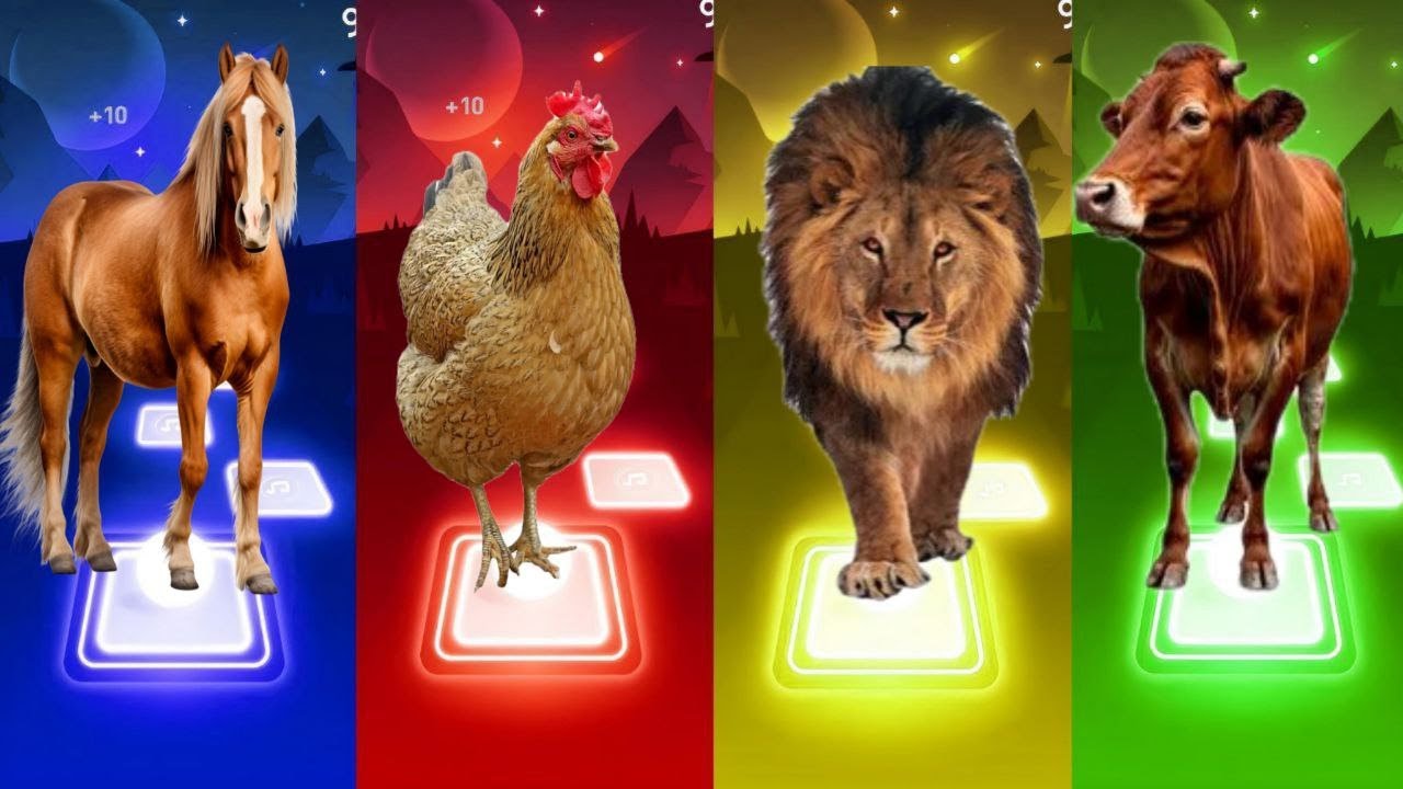 Funny Horse 🆚 Chicken 🆚 Lion 🆚 Cow | Tiles Hop EDM Rush