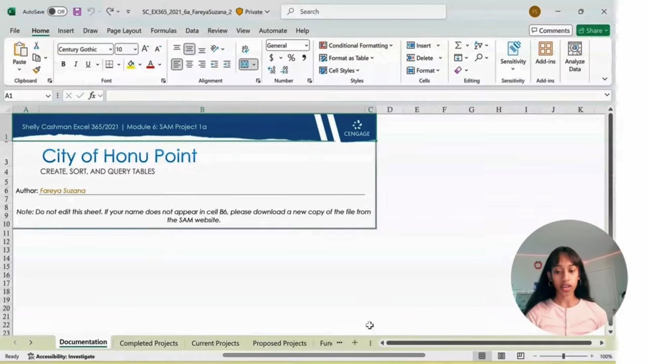 SAM Project 1a Excel Module 06 Creating, Sorting, and Querying | Fareya Suzana