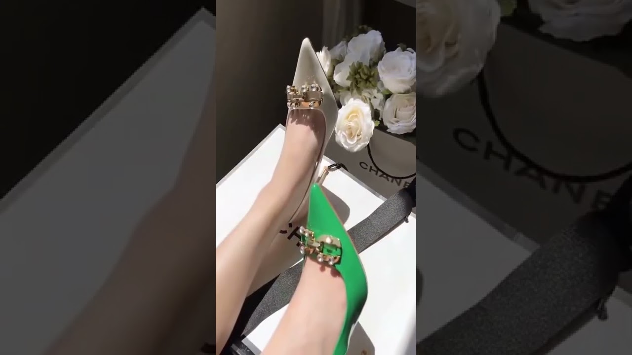 White and Green heels shoe's 