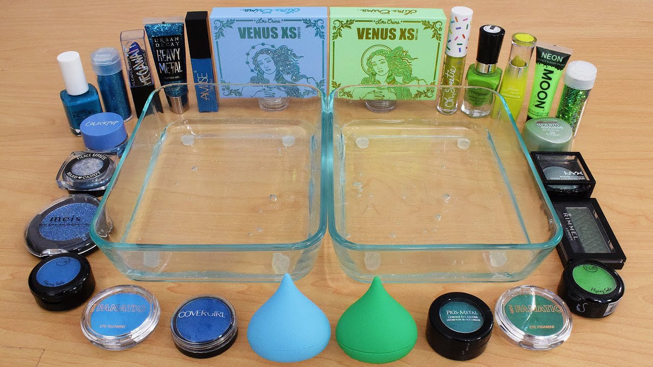 Blue vs Green - Mixing Makeup Eyeshadow Into Slime ASMR 284 Satisfying Slime Video
