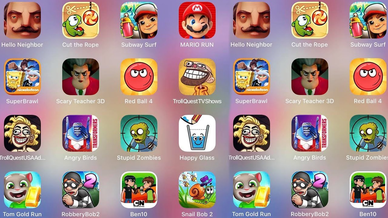 Troll Quest USA Adventures,Troll Quest TV Shows,SuperBrawl,Hello Neighbor,Cut The Rope,Subway Surf,M
