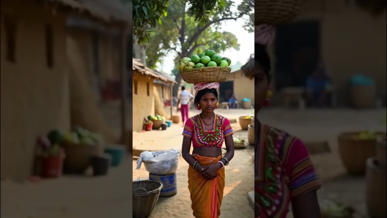 A hardworking gentle village girl hawking fruits 