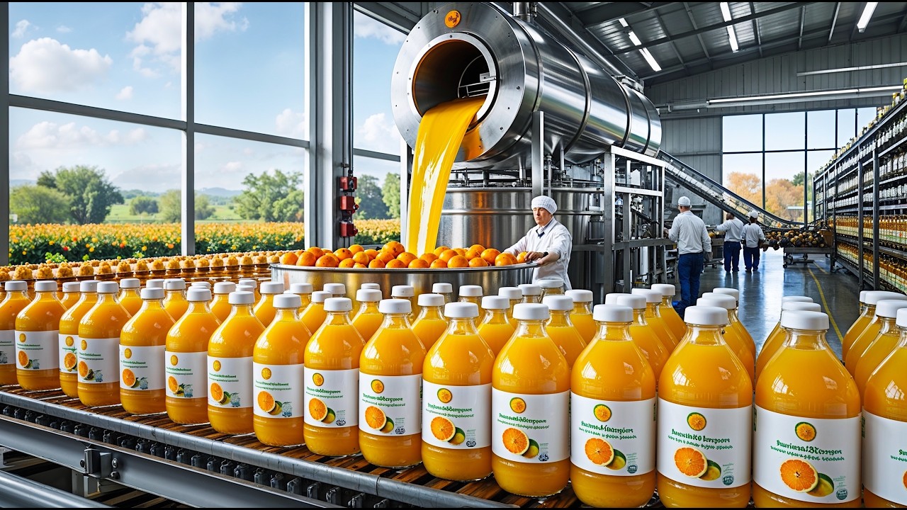 كيف يُصنَع عصير البرتقال داخل المصانع🍊🍊 - طريقة إنتاج عصير البرتقال 🍊