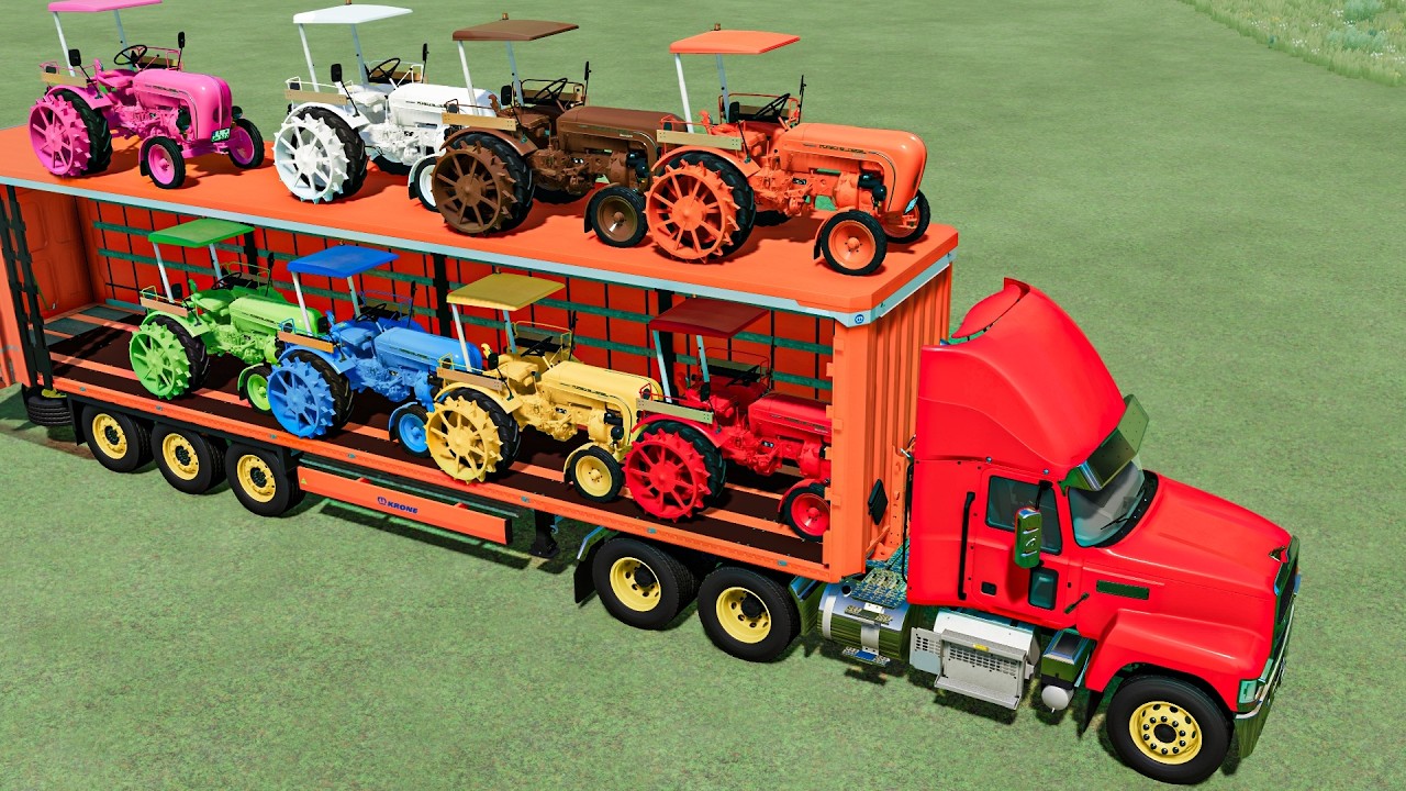TRANSPORT COLORFUL MINI TRACTORS WITH BIG MACK TRUCK & TRAILERS ! FS22