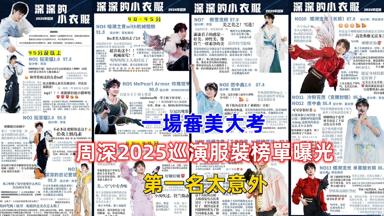 一場審美大考！周深2025巡演服裝榜單曝光，第一名太意外！