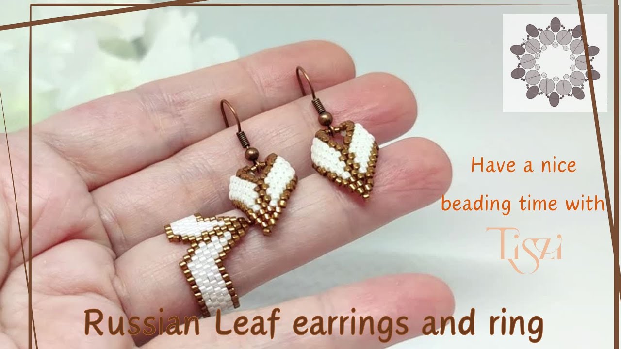 #55 Diagonal peyote beading, Russian Leaf earring and ring  #Tiszi #beading #tutorial #diy #peyote
