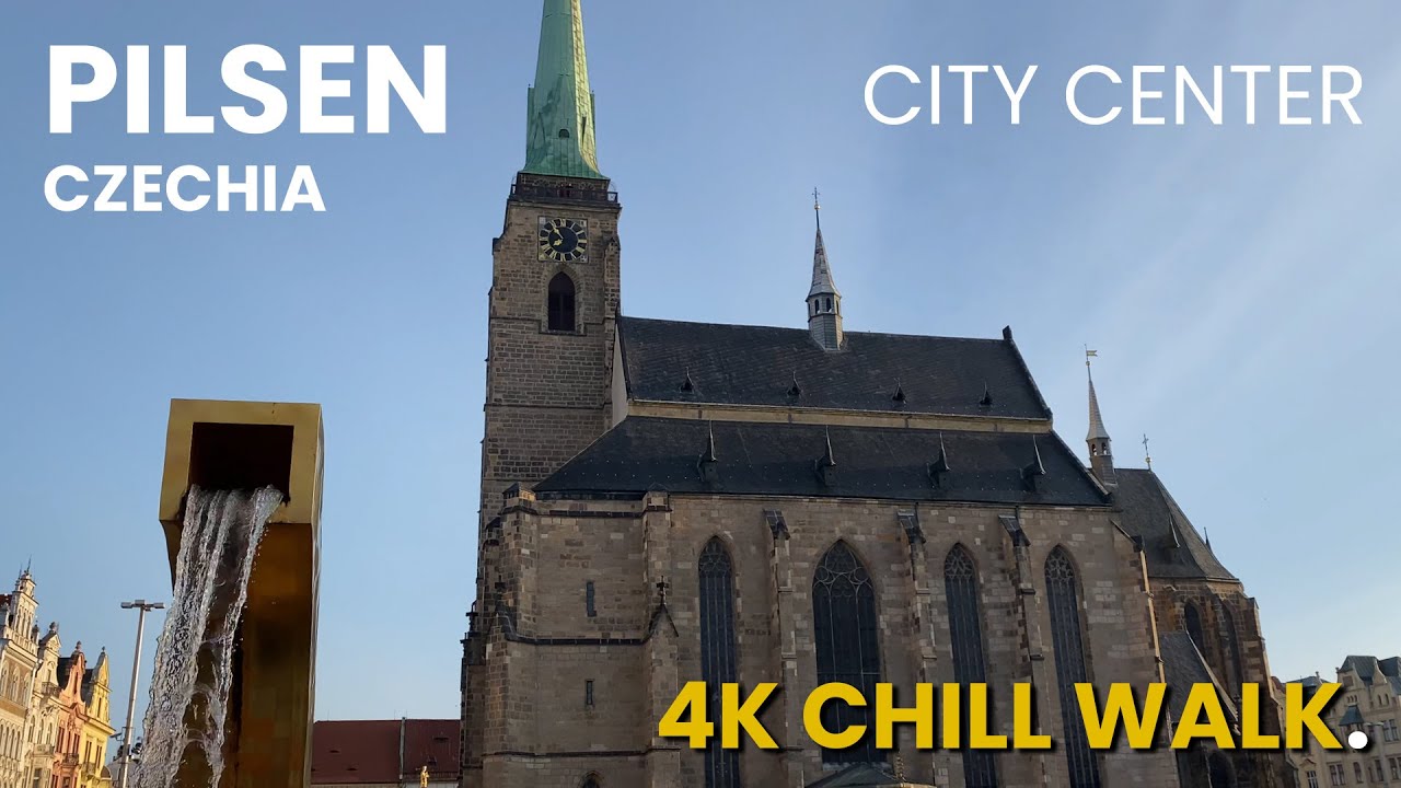 Chill 30 minutes long walk in city center Pilsen, Czechia - September 2023 | 4K HDR