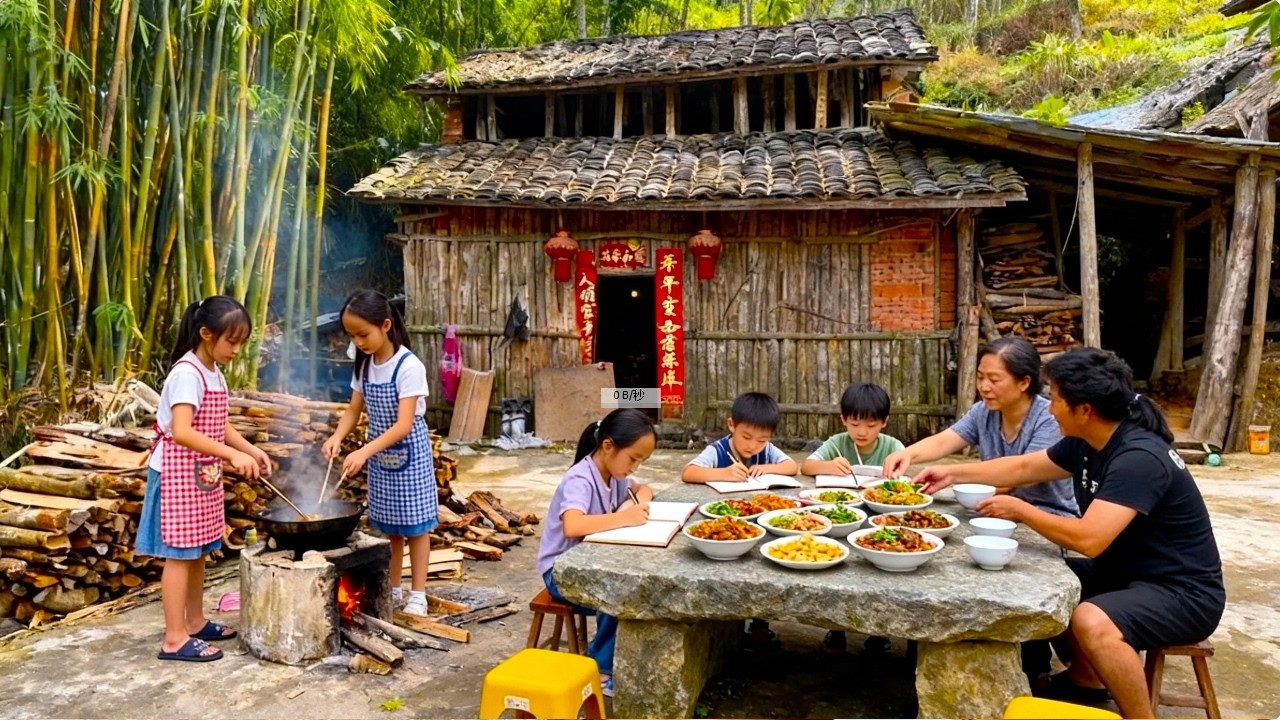 【一家七口隐居深山】又是忙碌的一天，孩子帮妈妈做饭帮忙一起摘木瓜，一家人开开心心！#农村生活#vlog#山居生活
