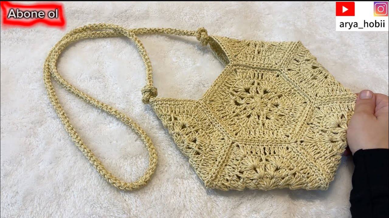 ALTIGEN MOTİFLİ ÇANTA YAPIMI- BU ÇANTAYA BAYILACAKSINIZ- KÂĞIT İP ÇANTA MODELİ- #knitting #crochet